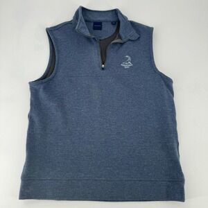 DUNNING Men's Blue Quarter Zip Sleeveless Vest Golf Embroidered Pinehurst Size M